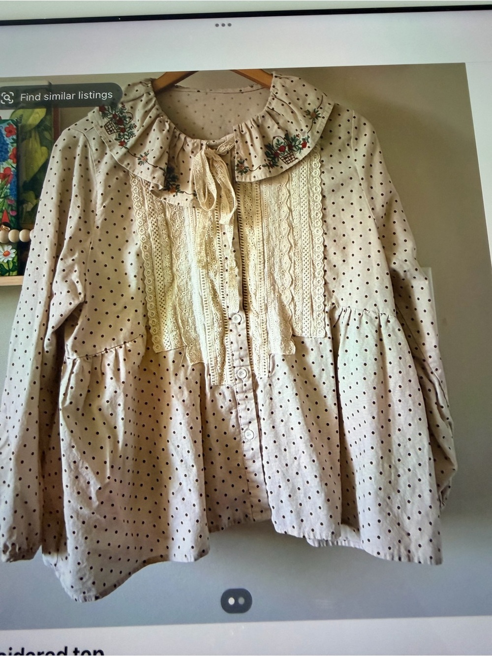 Cream Polka Dot Peasant Jacket with Lace Trim